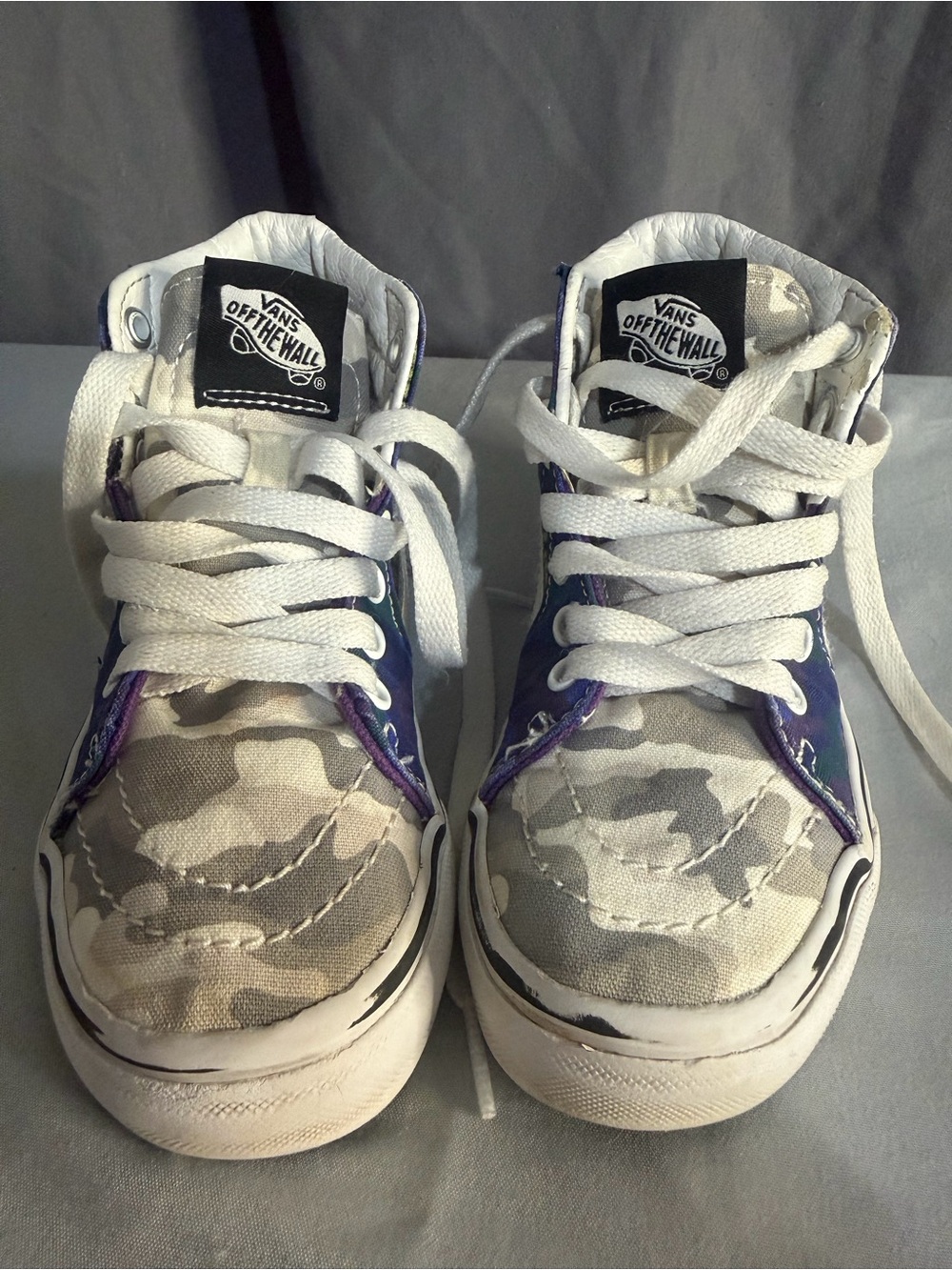 Vans Kids White Camo High-Top Sneakers with Purple Accent